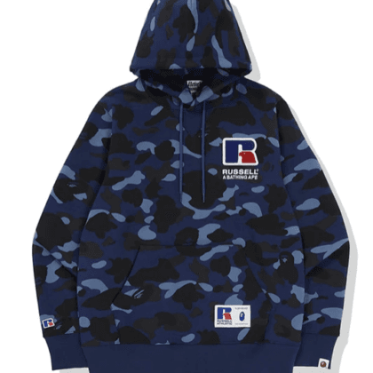 Bape x Russell Color Camo Pullover Hoodie Blue