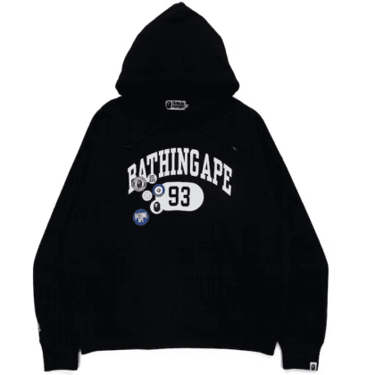 Bape Badge Motif Loose Fit Pullover Hoodie Black