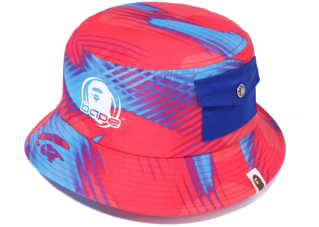 BAPE Stroke Camo Pocket Bucket Hat Red