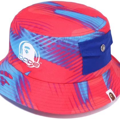 BAPE Stroke Camo Pocket Bucket Hat Red