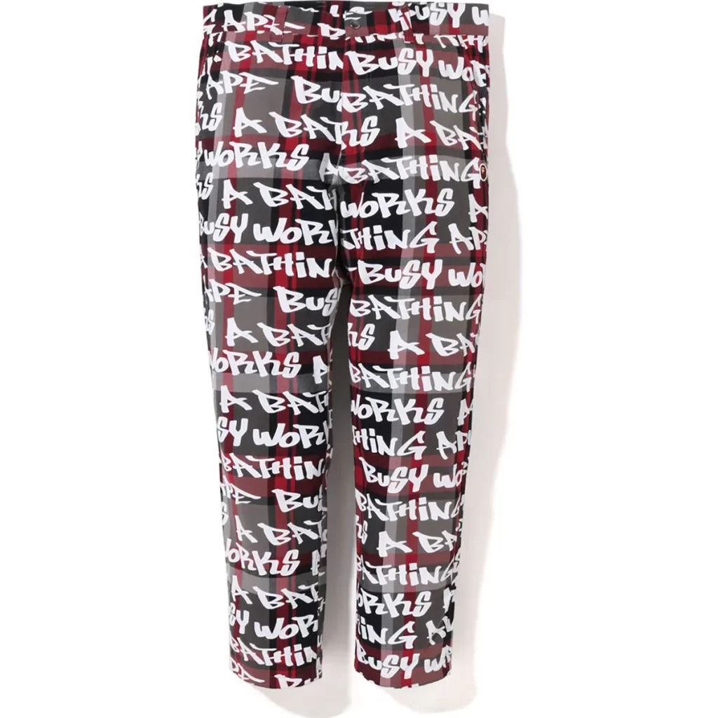 BAPE Graffiti Check One Point Relaxed Fit Pants Red