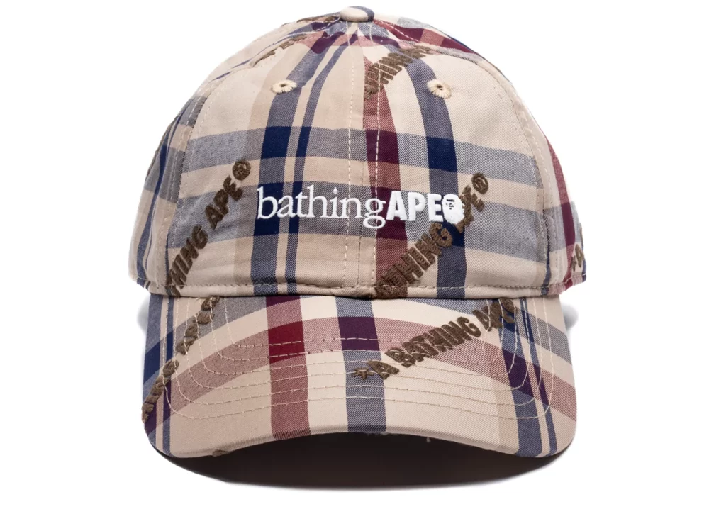 BAPE Logo Check Pattern Cap Beige