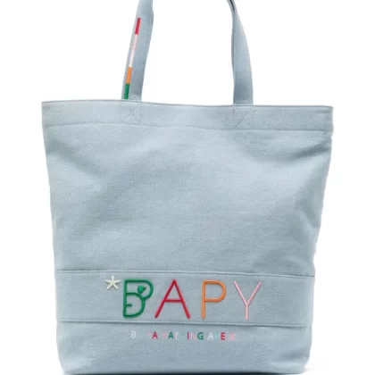 BAPE Logo Embroidered Cotton Tote Bag Blue