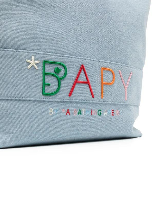 BAPE Logo Embroidered Cotton Tote Bag Blue - Imagen 2