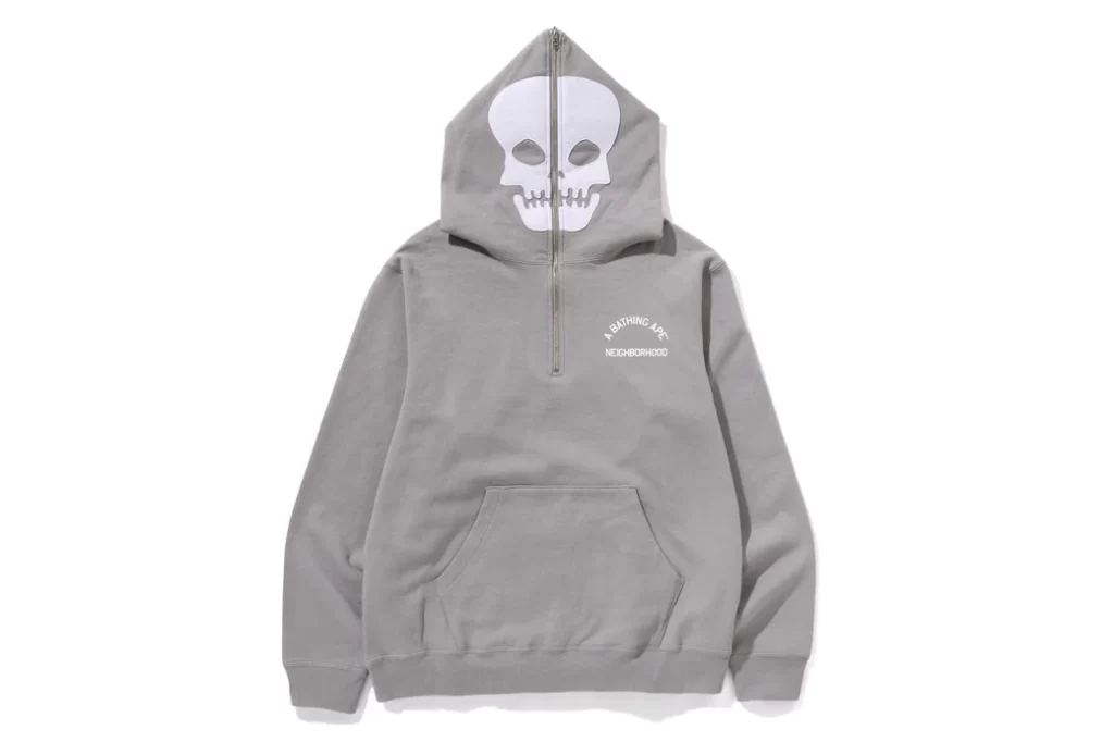 BAPE x NBHD Two Face Half Zip Pullover Hoodie Gray