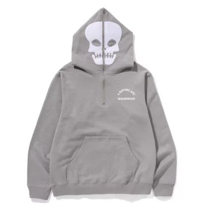 BAPE x NBHD Two Face Half Zip Pullover Hoodie Gray