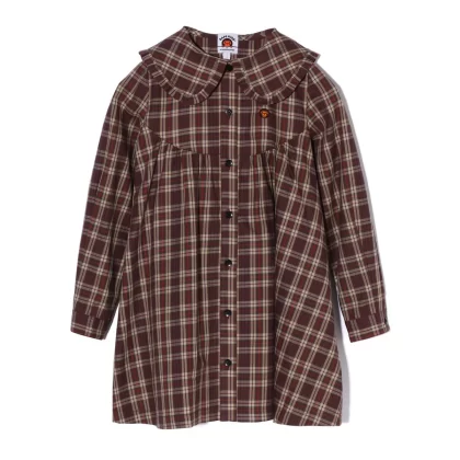 Bape Kids Check Baby Milo Frill Collar Onepiece Brown