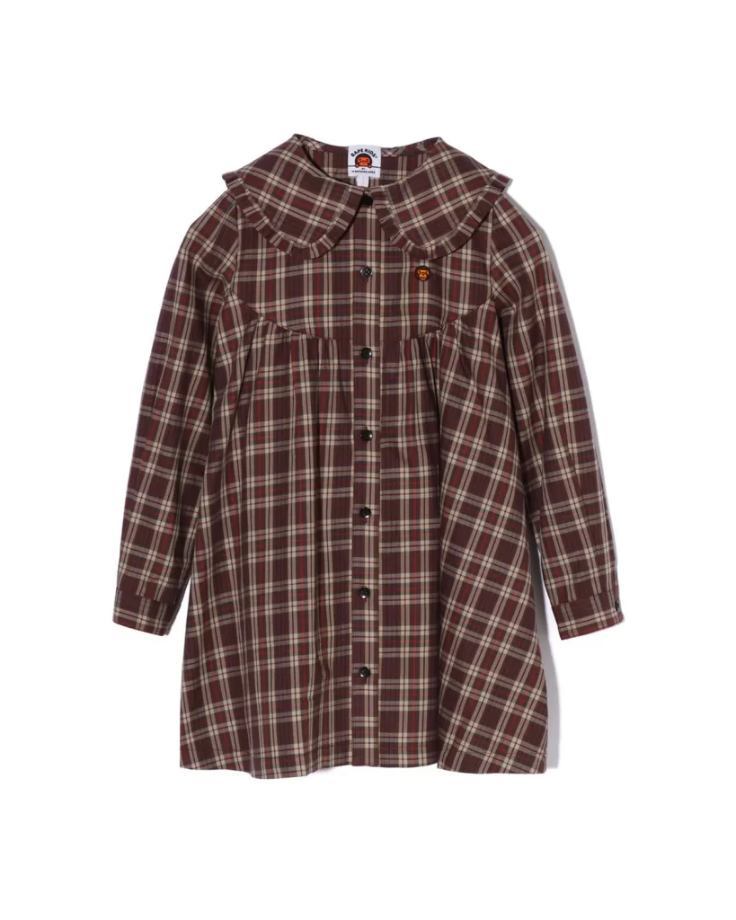 Bape Kids Check Baby Milo Frill Collar Onepiece Brown