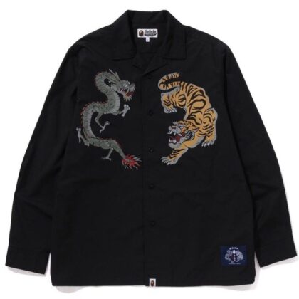 BAPE Tiger and Dragon Relaxed Fit Open Collar Black