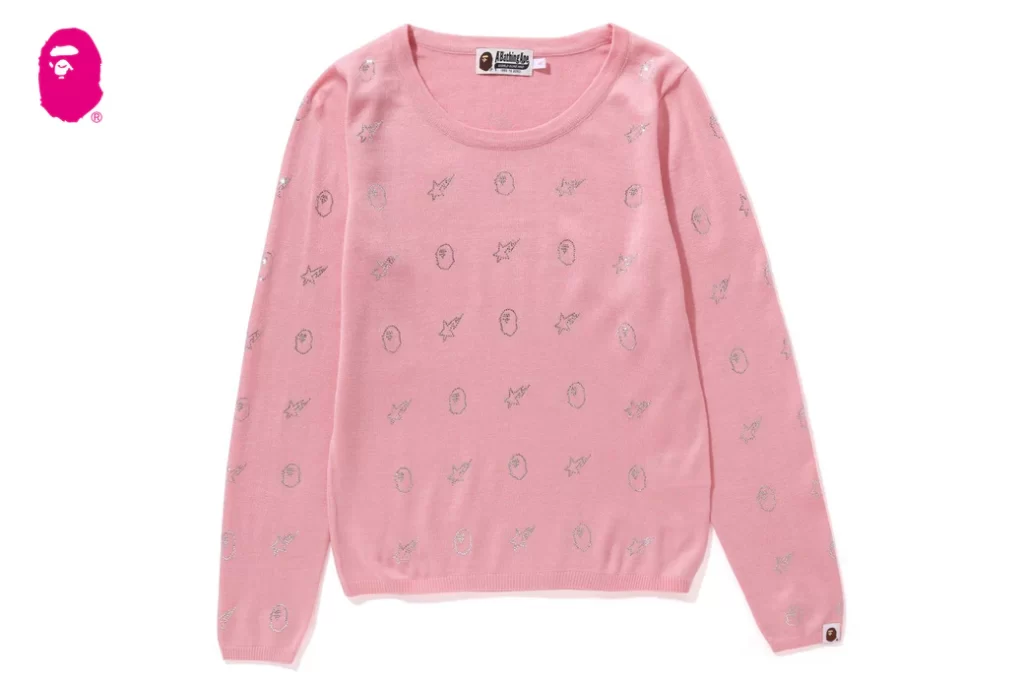 BAPE Crystal Stone Knit Sweater Pink