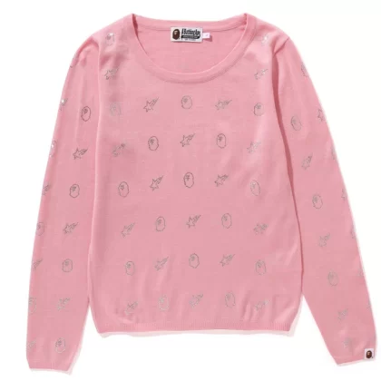 BAPE Crystal Stone Knit Sweater Pink