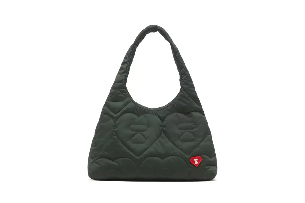 BAPE Quilted Heart Monogram Shoulder Bag Olive