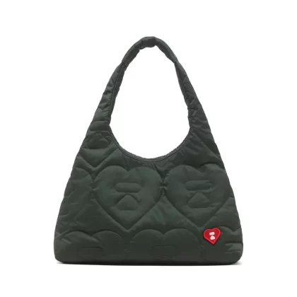 BAPE Quilted Heart Monogram Shoulder Bag Olive