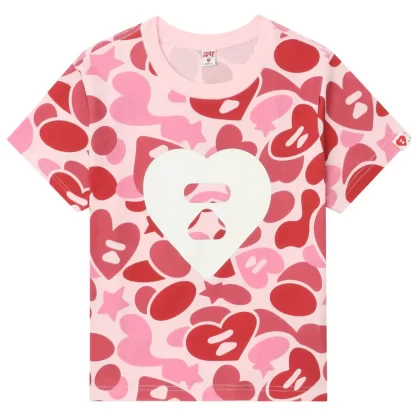 BAPE Apee Camo Monogram Big Heart Crop Tee Ladies