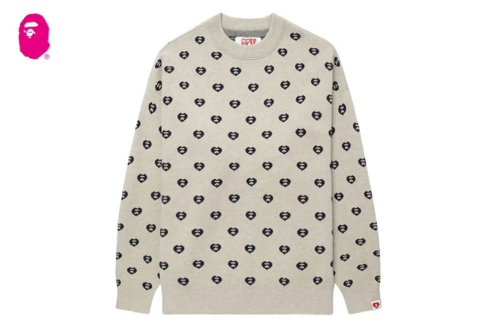 BAPE Heart Birdseye Jacquard Sweater Ladies Beige