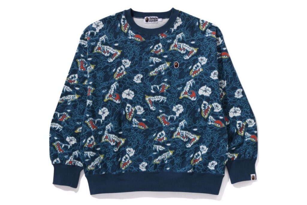 BAPE Japanese Tattoo Camo Relaxed Fit Crewneck Sweatshirt Blue