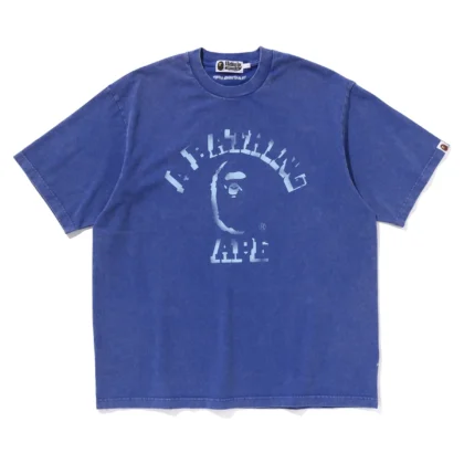 BAPE Garment Dye Spray Print College Relaxed Fit Tee Blue