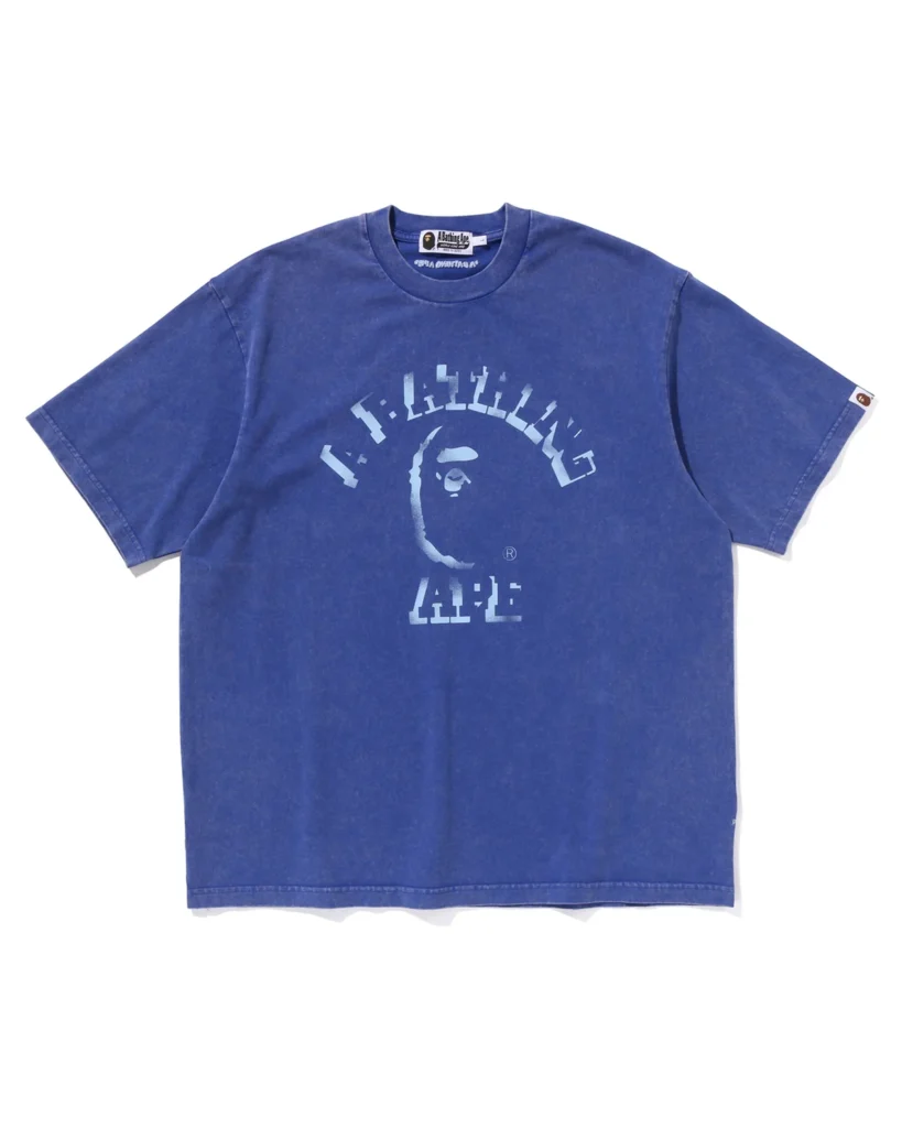 BAPE Garment Dye Spray Print College Relaxed Fit Tee Blue