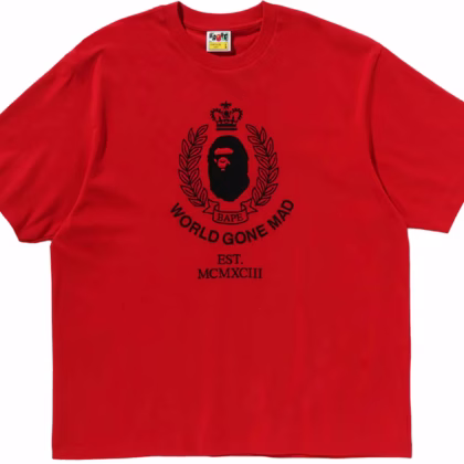 BAPE Crest College Logo Relaxed Fit Tee Red