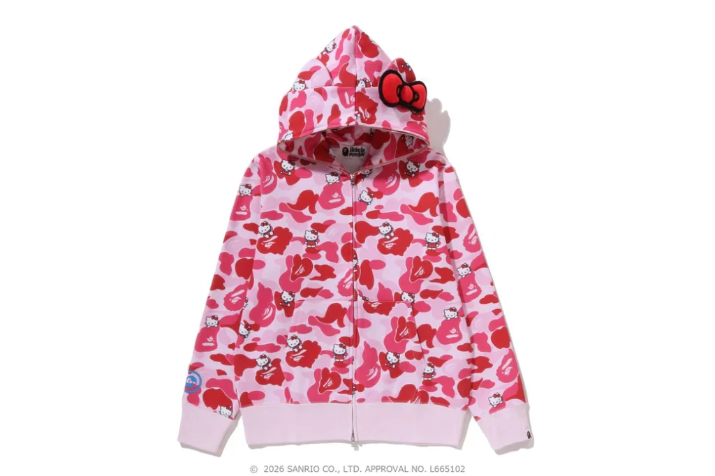 BAPE x HELLO KITTY Camo Full Zip Hoodie Pink