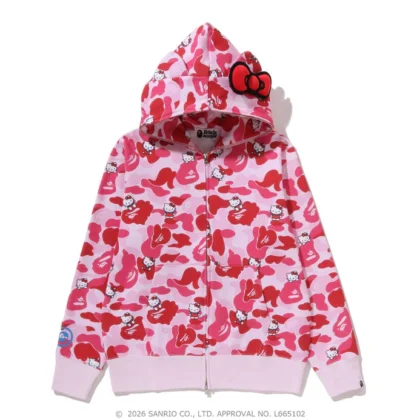 BAPE x HELLO KITTY Camo Full Zip Hoodie Pink