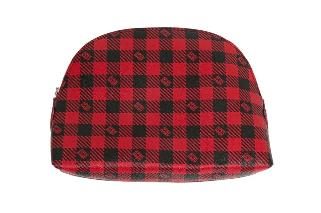 BAPE Apee Plaid Cosmetic Bag Red