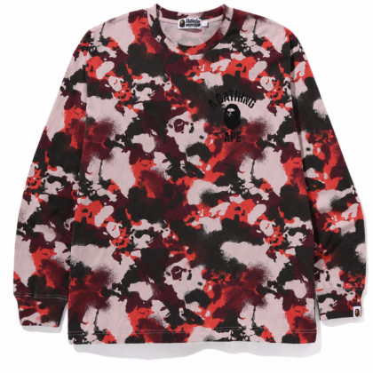 BAPE Map Camo Relaxed Fit LS Tee Red