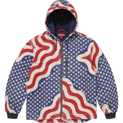 SUPREME Flag Quilted Hooded Work Jacket USA