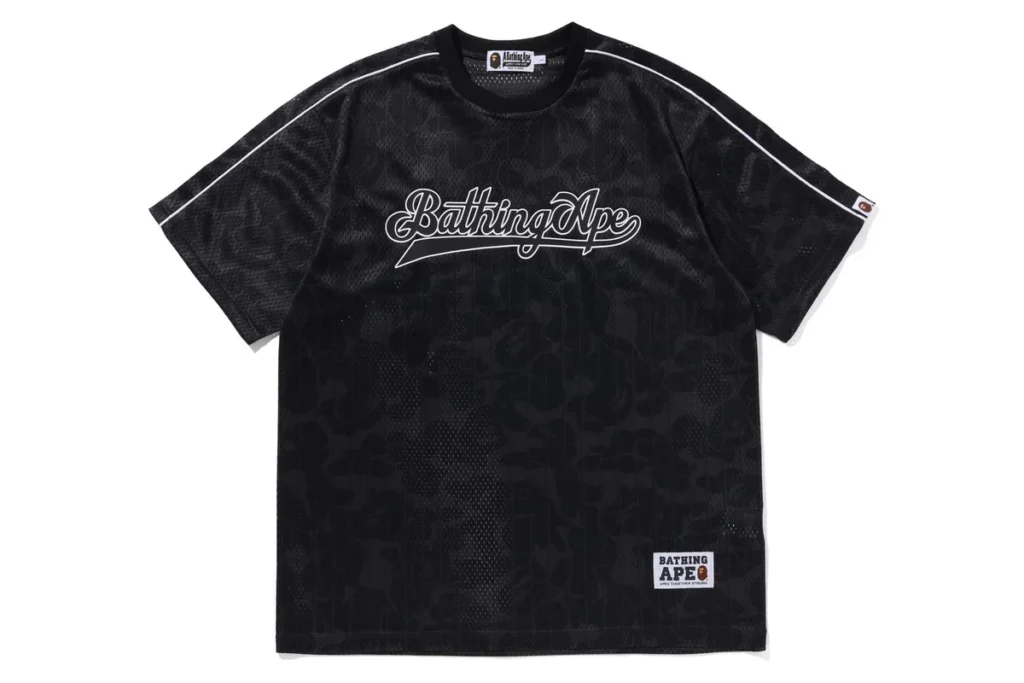 BAPE Camo Stripe Baseball Logo Relaxed Fit Tee Black