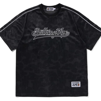 BAPE Camo Stripe Baseball Logo Relaxed Fit Tee Black