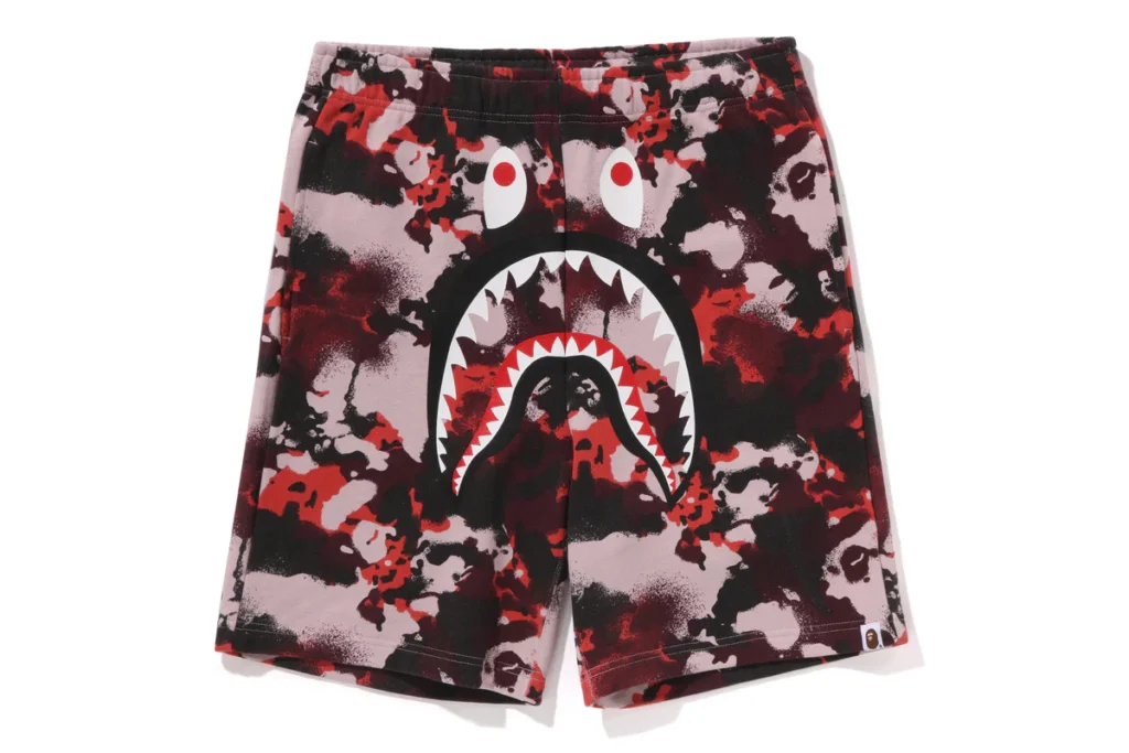 BAPE Map Camo Regular Fit Shark Sweat Shorts Red