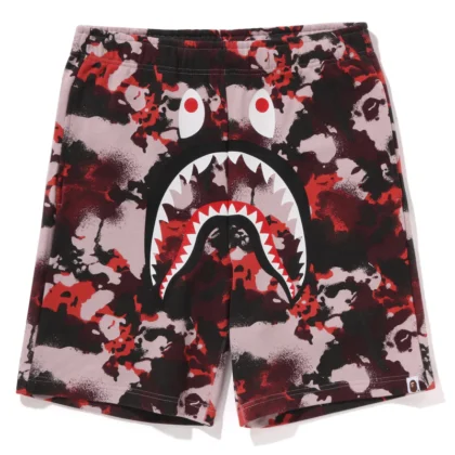 BAPE Map Camo Regular Fit Shark Sweat Shorts Red