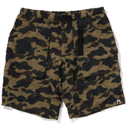 BAPE Crinkle Effect 1st Camo Relaxed Fit Climbing Shorts Green
