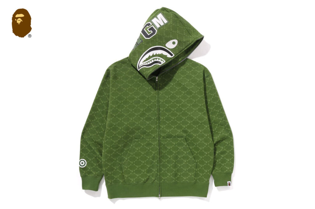 BAPE College Monogram Relaxed Fit Shark Full Zip Hoodie Green
