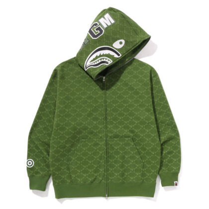 BAPE College Monogram Relaxed Fit Shark Full Zip Hoodie Green