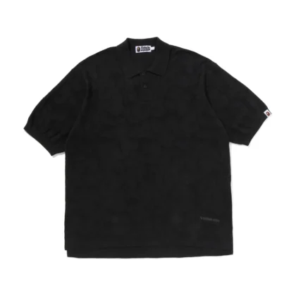 BAPE Solid Camo Jacquard Relaxed Fit Polo Shirt Black