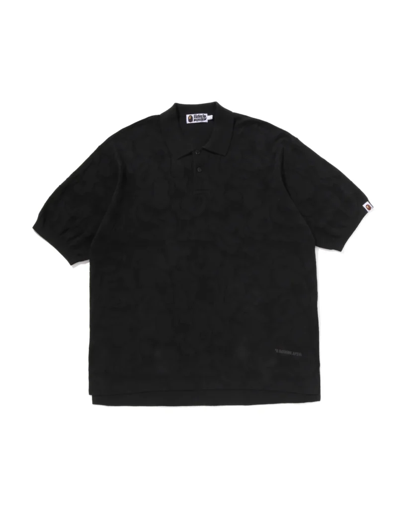 BAPE Solid Camo Jacquard Relaxed Fit Polo Shirt Black