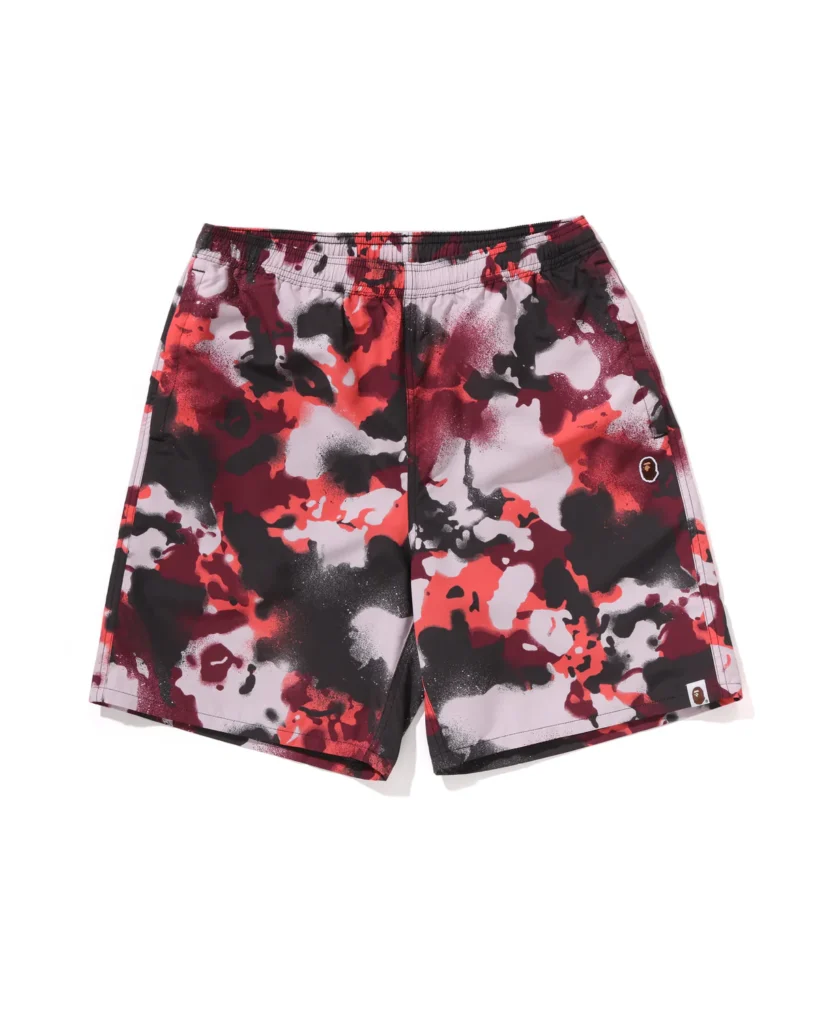 BAPE Map Camo Regular Fit Beach Shorts Red
