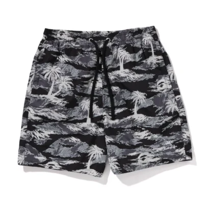 BAPE Palm Tree Camo Relaxed Fit Beach Shorts Black