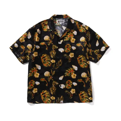 BAPE Vacation Pattern Open Collar SS Shirt Black