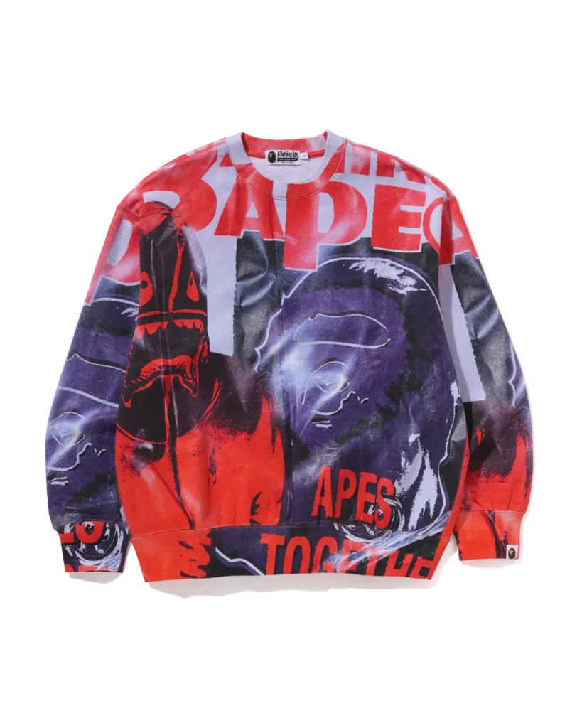 BAPE Overprint Relax Fit Crewneck Sweatshirt Red