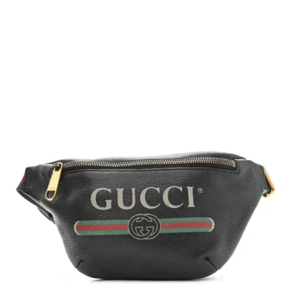 GUCCI Grained Calfskin Small Logo Belt Bag Black