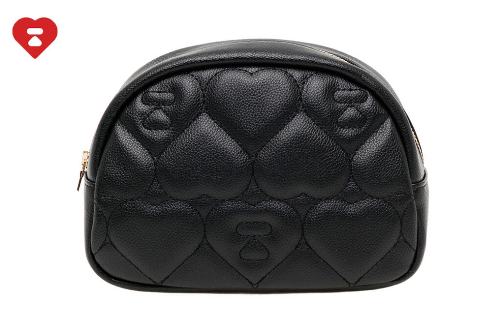 BAPE Quilted Heart Monogran Mini Pouch Black