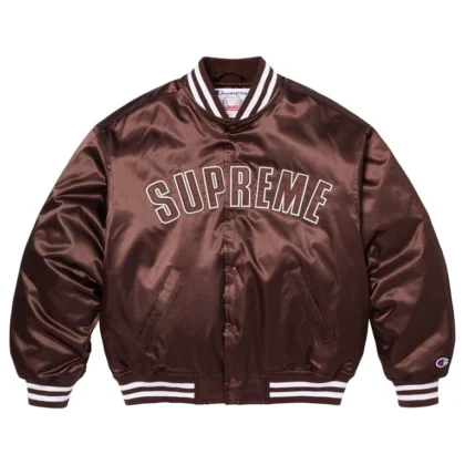 Supreme x Champion Satin Varsity Jacket Brown