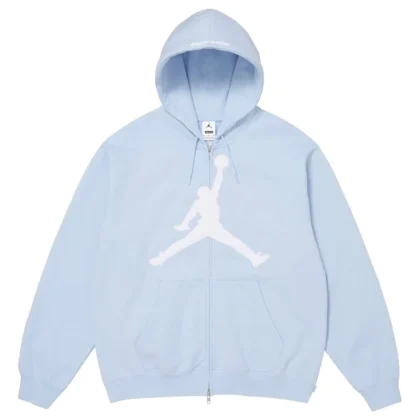 Supreme x Jordan Zip Up Hooded Sweatshirt Light Blue