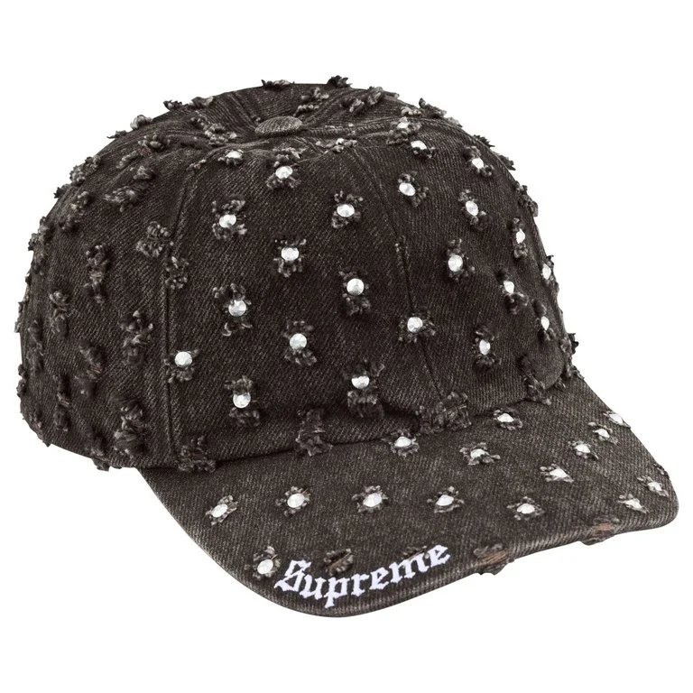 SUPREME Hole Punch Rhinestone Denim 6-Panel Black