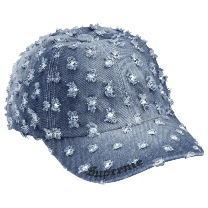 SUPREME Hole Punch Rhinestone Denim 6-Panel Washed Indigo