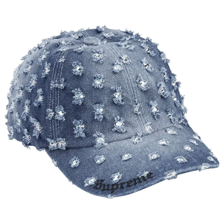 SUPREME Hole Punch Rhinestone Denim 6-Panel Washed Indigo