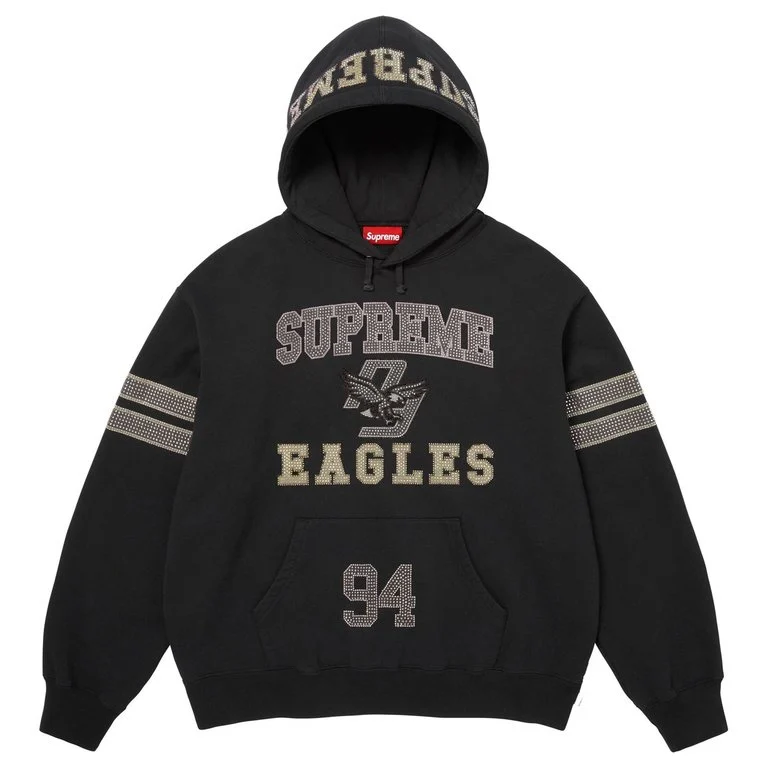 Supreme Rhinestone Eagle Hooded Sweatshirt Black