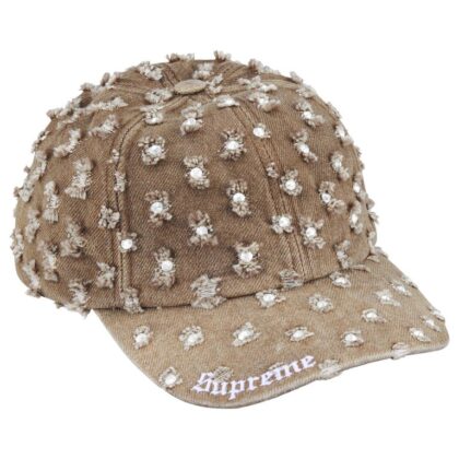 SUPREME Hole Punch Rhinestone Denim 6-Panel Beige